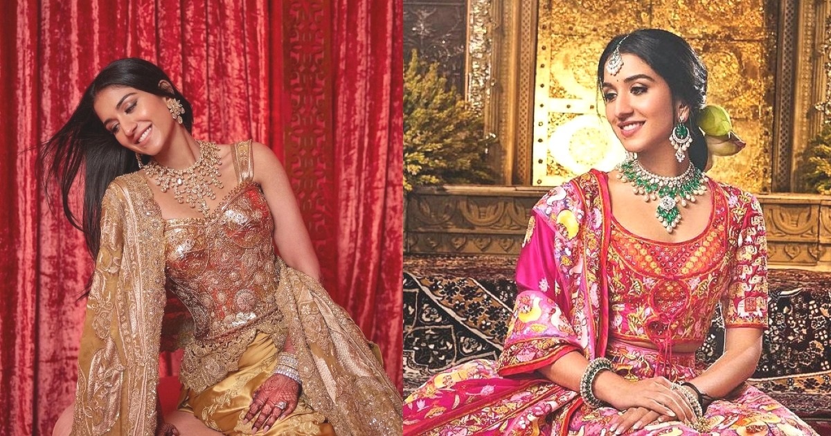 Trong buổi tối đầu tiên với tư cách là bà Radhika Ambani, cô dâu đã mặc chiếc lehenga được vẽ tay do nghệ sĩ và nhà điêu khắc người Ấn Độ Jayasri Burman thực hiện. Abu Jani Sandeep Khosla cũng góp phần hoàn thiện thiết kế. Chiếc váy có hình ảnh ý nghĩa tôn vinh sự gắn kết và tượng trưng cho tình yêu của chú rể đối với động vật (Ảnh: @rheakapoor).