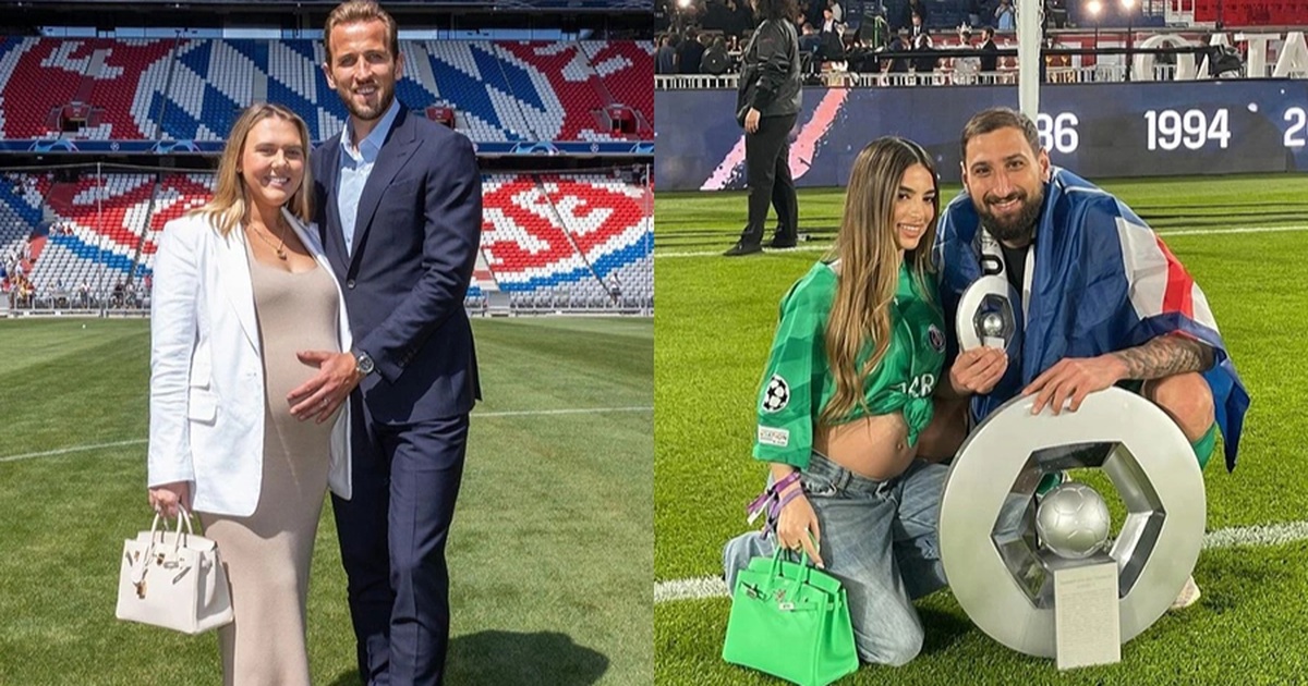 Alessia Elefante đang có thai con đầu lòng với thủ môn tuyển Ý - Gianluigi Donnarumma. Trong một lần đến sân bóng ủng hộ chồng thi đấu, cô mang túi Birkin màu xanh đồng điệu cùng màu sắc của chiếc áo mặc trên người (Ảnh: @alessiaelefante).